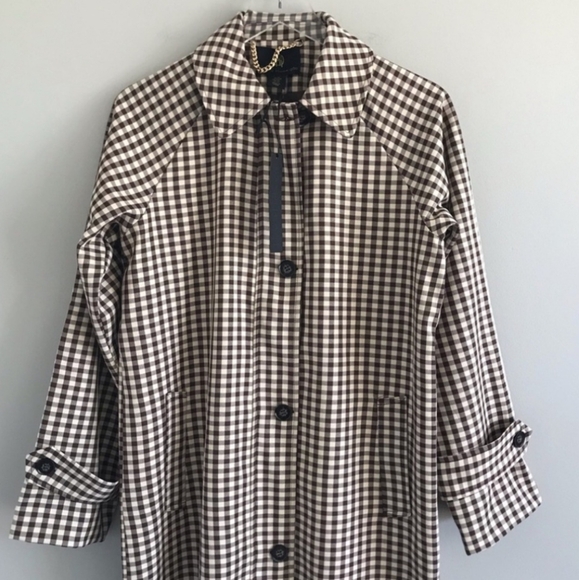HOUSE OF HARLOW 1960 Gingham Trench Coat Brown Checkered Zip front NWT - Picture 7 of 10